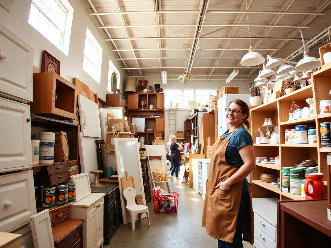 Inside a Habitat ReStore with donated furniture, cabinets, paint and light fixtures